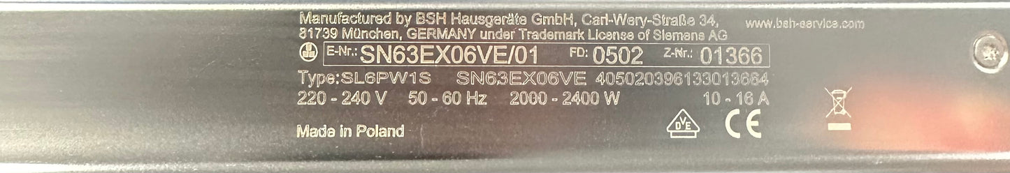 SIEMENS Volledig INTEGREERBARE VAATWASSER SN63EX06VE