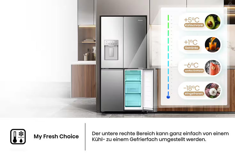 HISENSE || Side-by-side || 80CM || Koelkast || No Frost || MultiDoor || Dual Tech || WiFi || RQ5P470SY