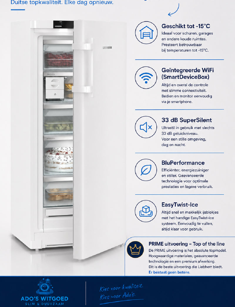 LIEBHERR || NoFrost || Vrieskast || WiFi || BluPerfomance || EasyTwist-Ice || FNb 465i-22 Prime