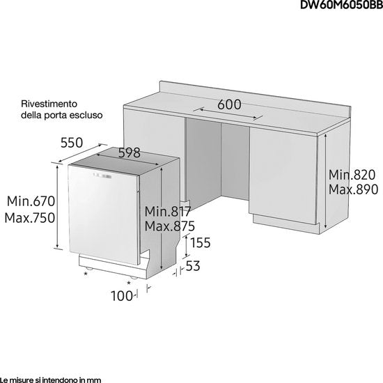 SAMSUNG || VAATWASSER || INBOUW || VOLLEDIG INTEGREERBAAR || BESTEKLADE || DW60M6050BB/EG ||