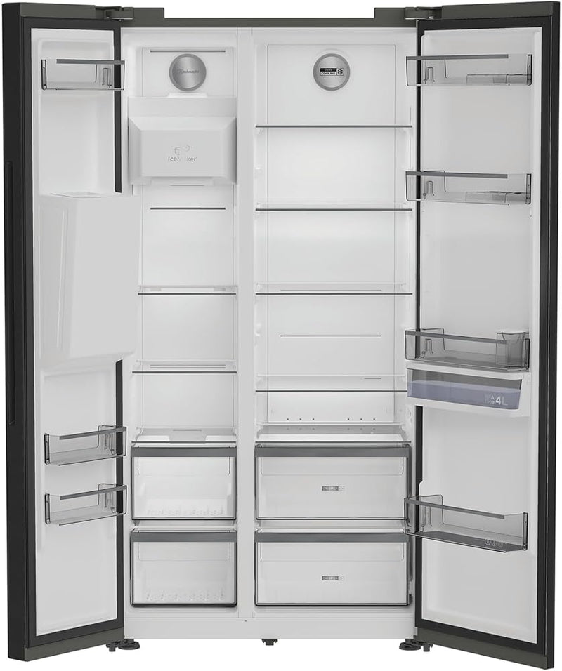 BAUKNECHT || SIDE-BY-SIDE || KOELKAST || NO FROST || 578L || AUTO ICE MAKER || SBS IW E90 Pearl BLACK ||