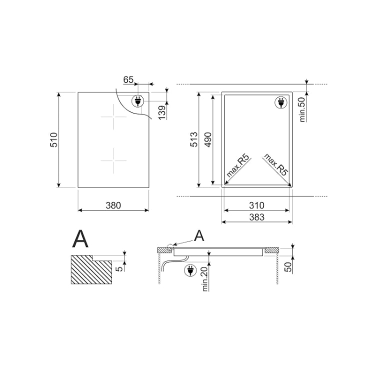 SMEG SIM3323D 38CM Inbouw inductiekookplaat
