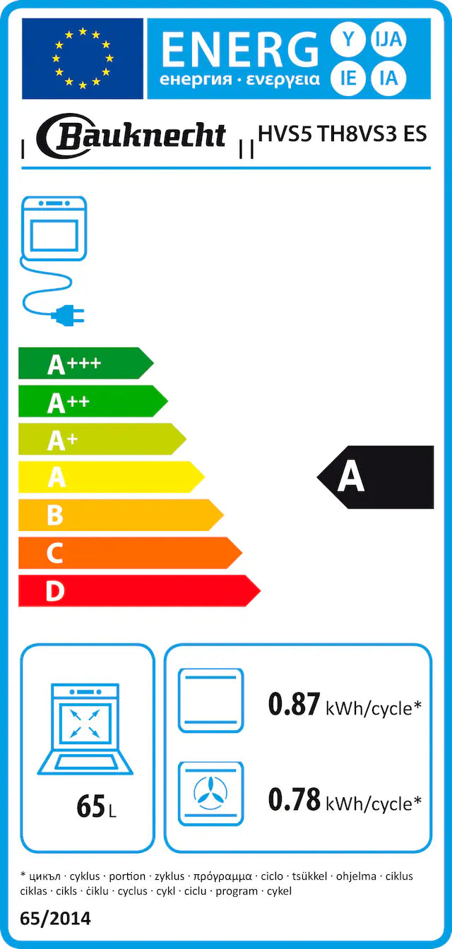 BAUKNECHT || Inbouw || Fornuis || Oven-kookplaatset || 65L || Hydrolyse || PowerHetelucht || HVS5 TH8VS3 ES