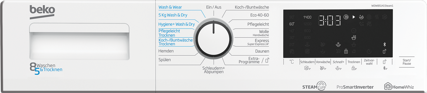 BEKO 8KG WASDROOG-COMBINATIE WDW85141Steam1