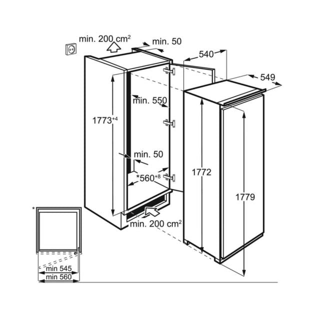 AEG || 178CM || KOELKAST || INBOUW || SLEEPDEUR || 311L || 34dB || SKE818E1DS ||