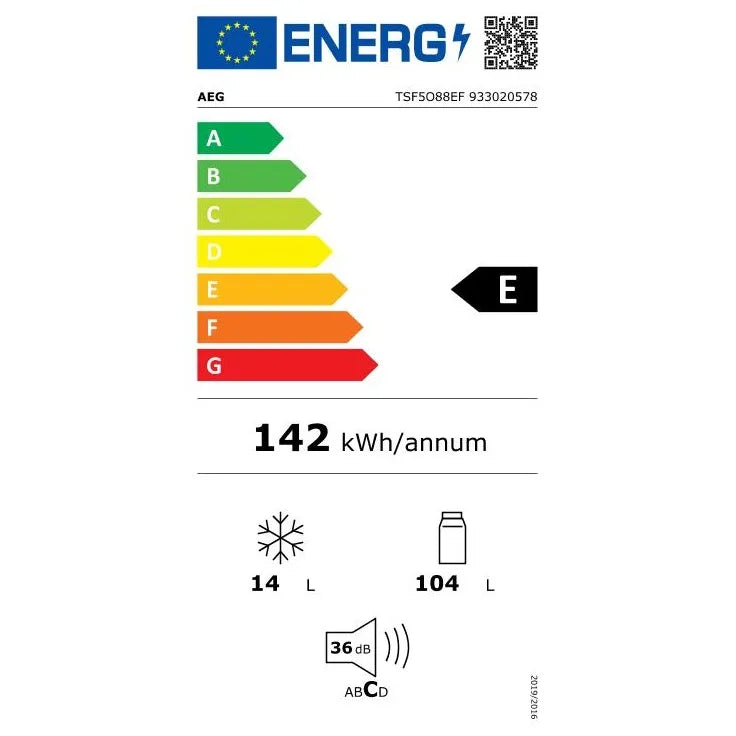 AEG 5000 || 88CM || Inbouw || Koelkast || Sleepdeur || OptiSpace || TSF5O88EF