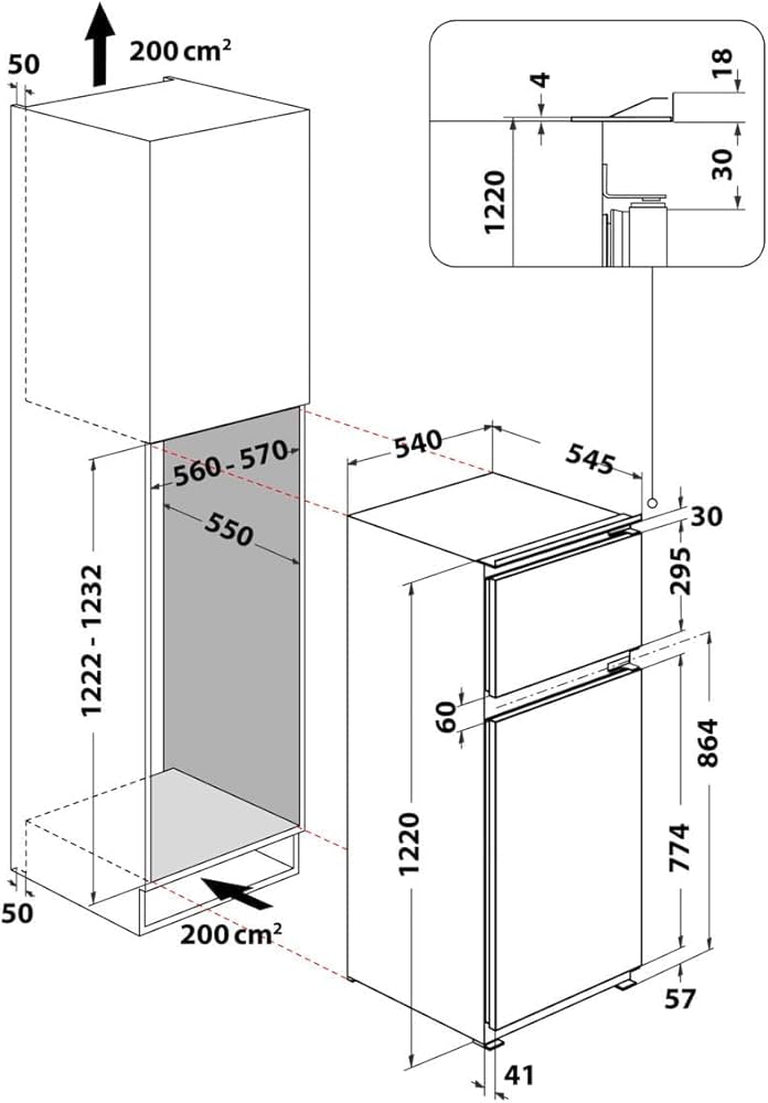 BAUKNECHT || 122CM || Inbouw || Koelkast || Koelvriescombinatie || Sleepdeur || 36dB || KDI 12S2