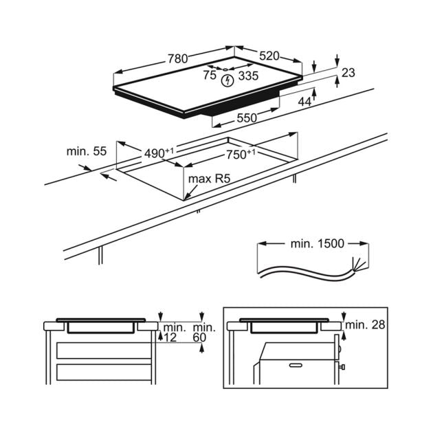 AEG IPE8453SFB inductiekookplaat, aansluitwaarde 7350 W (specificaties)