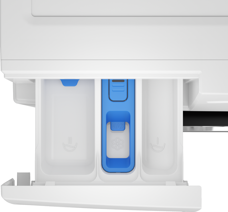 Beko B5WFU58418W voorlader wasmachine opgesteld in een wasruimte of bijkeuken