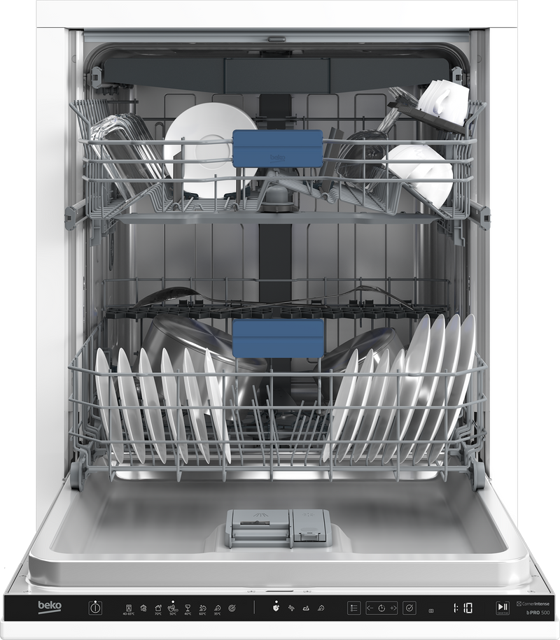 Interieur van de Beko BDIN38561C bPRO 500 vaatwasser met geopende deur en ruime indeling