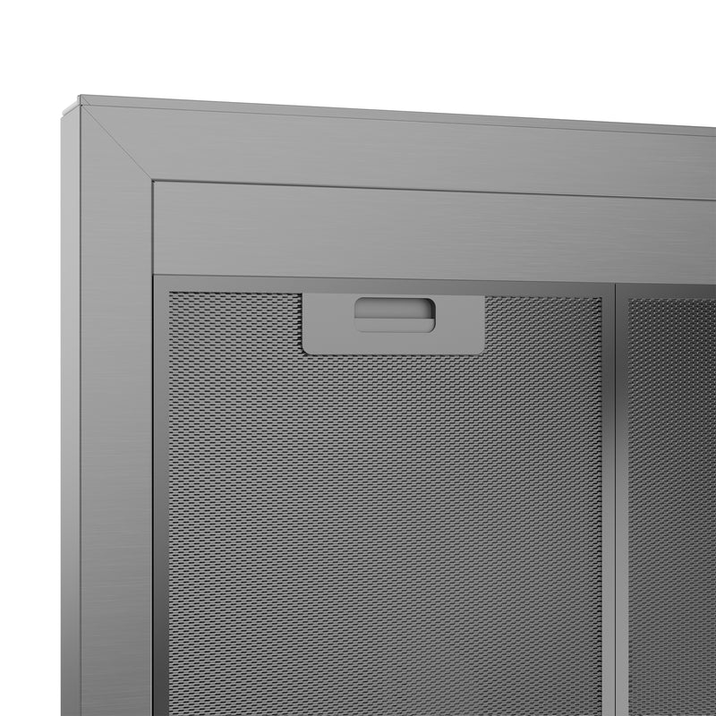 Detail van de kap en het bedieningspaneel van de Beko BHCB93640BH 90cm afzuigkap