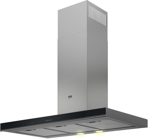 Beko BHCB93640BH 90cm zwarte wandschouwkap vooraanzicht tegen de muur