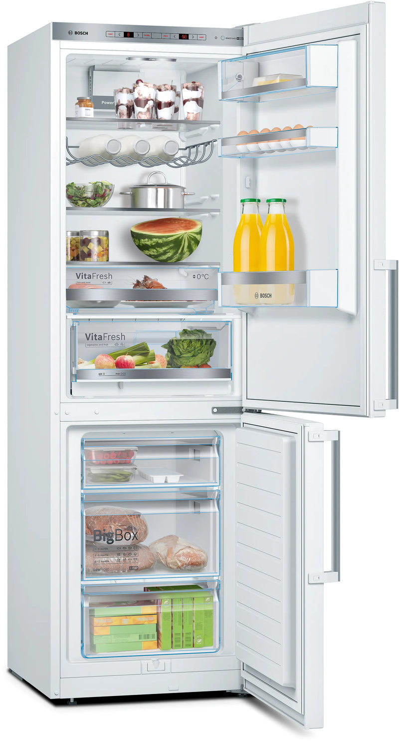 Bosch KGE368WCP vrijstaande koelvriescombinatie, vooraanzicht van de koelkast