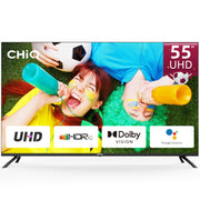 CHiQ U55H7A 55 inch 4K UHD TV vooraanzicht (scherm en rand zichtbaar)