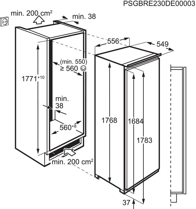 Deurscharnier en deur-op-deur (Festtür) montage van de Electrolux IK2805SZR
