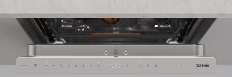 Gorenje GU673A65X vaatwasser volledig beladen met servies, pannen en glazen