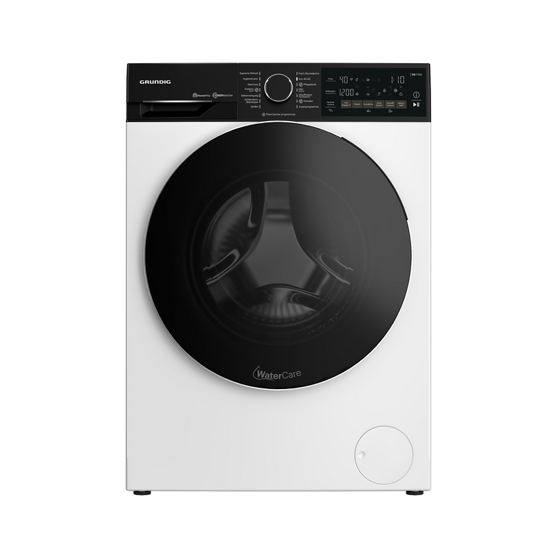 Grundig GW7P510419W vrijstaande voorlader wasmachine in wit vooraanzicht