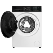 Grundig GW7P510419W wasmachine met geopende deur en zicht op de wastrommel