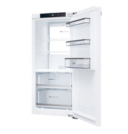 Interieur van de Haier HATL126DE koelkast met meerdere glasplateaus voor etenswaren