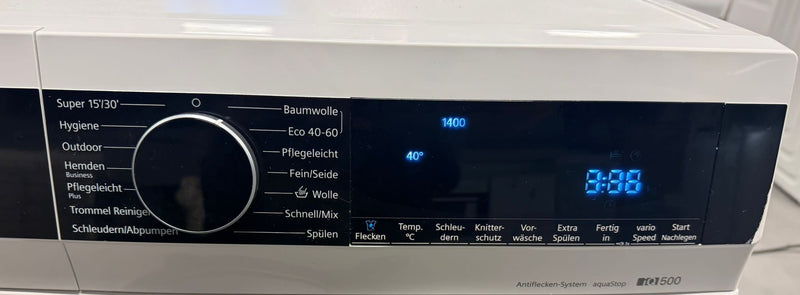 Close-up van het bedieningspaneel en de programmakeuze van de Siemens WG44G2040