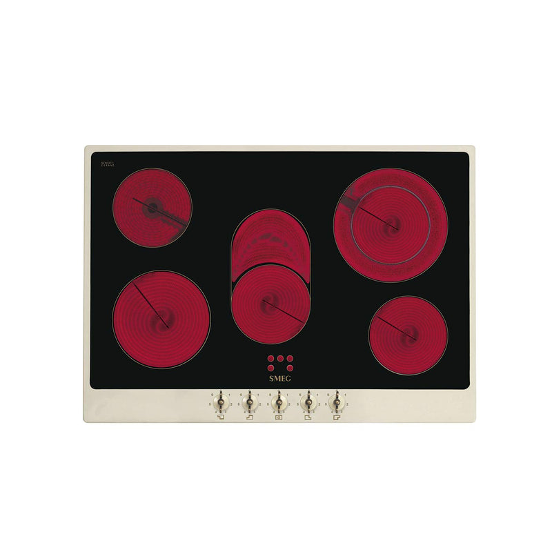 Bovenaanzicht van de SMEG P875PO Coloniale kookplaat met meerdere keramische kookzones