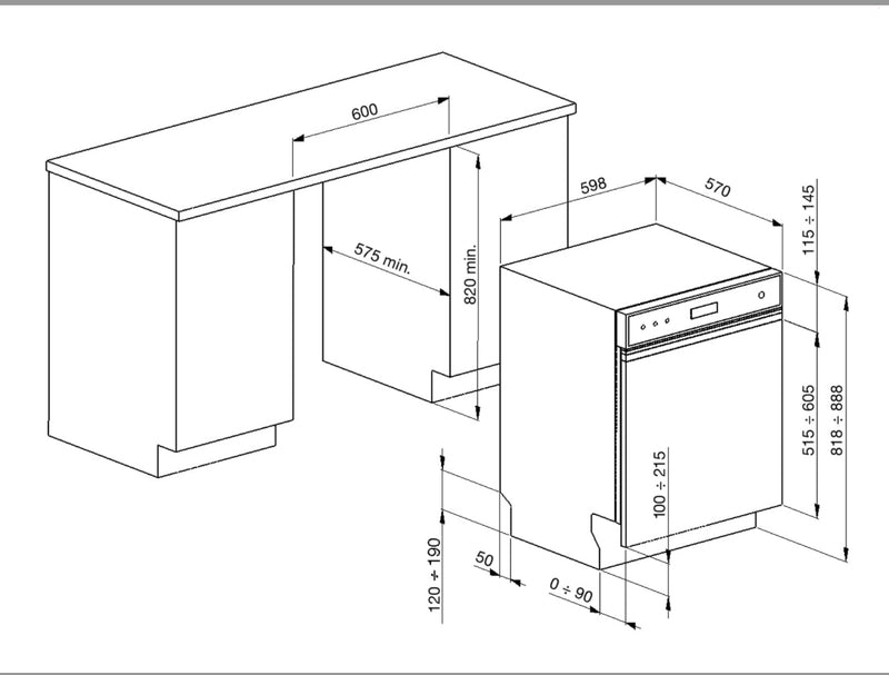 Interieur met LED-verlichting en verstelbare rekken van de SMEG PL234CXDE vaatwasser