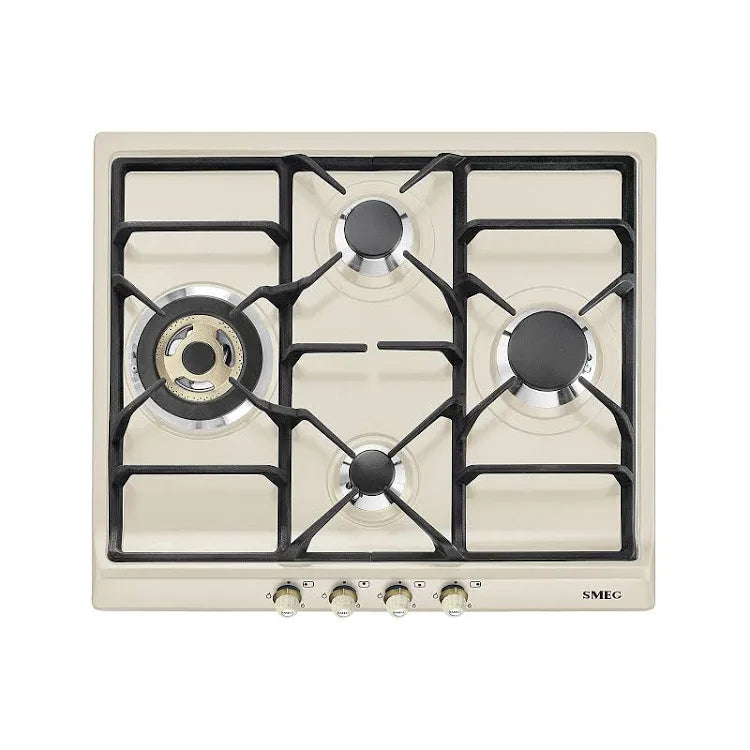 Bovenaanzicht van de SMEG SR764PO Cortina gaskookplaat met meerdere gasbranders
